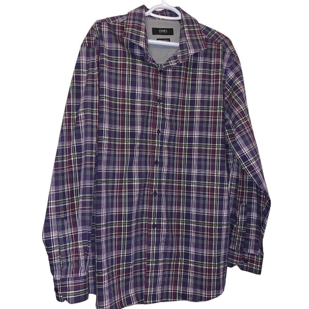 Jones New York Men's Purple Plaid LS Dress Shirt Size XL Non Iron​​​​​​​